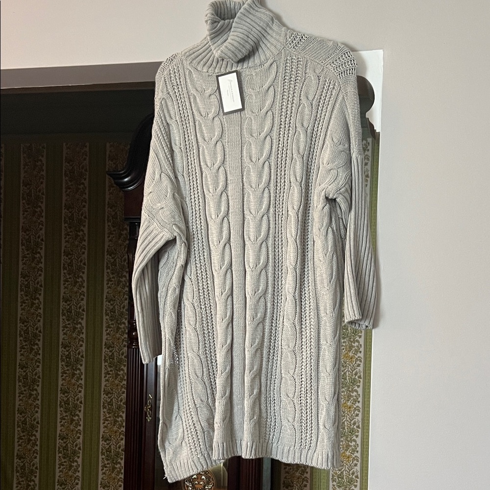 Gray Cable Knit Turtleneck Sweater